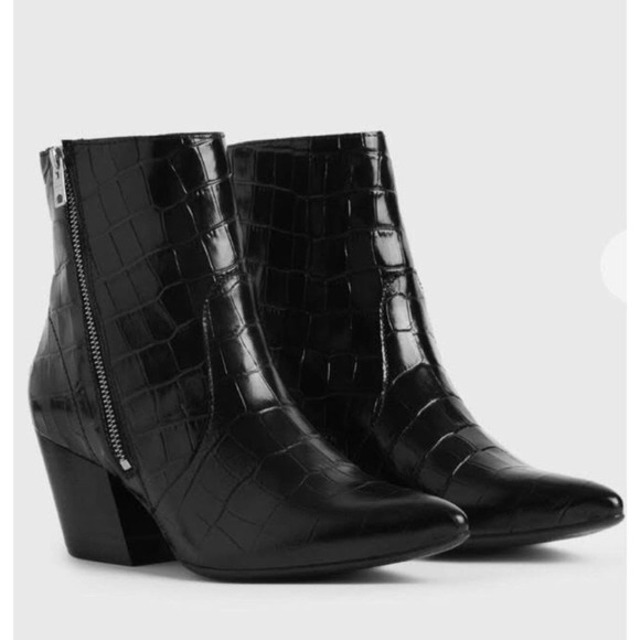 All Saints Shoes - Allsaints Aster Black Croc Leather Heeled Boots Booties sz 40